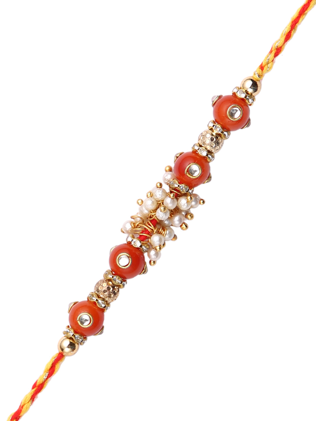 Red and White Beaded Mauli Rakhi