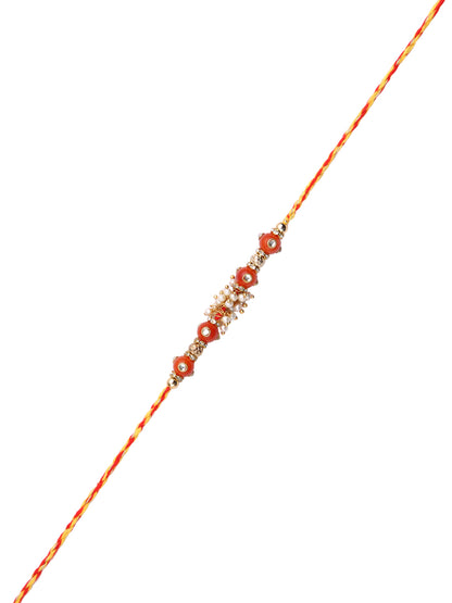 Red and White Beaded Mauli Rakhi