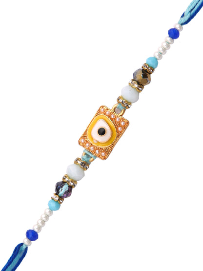 Ceramic Enameled Beaded Evil Eye Metal Rakhi