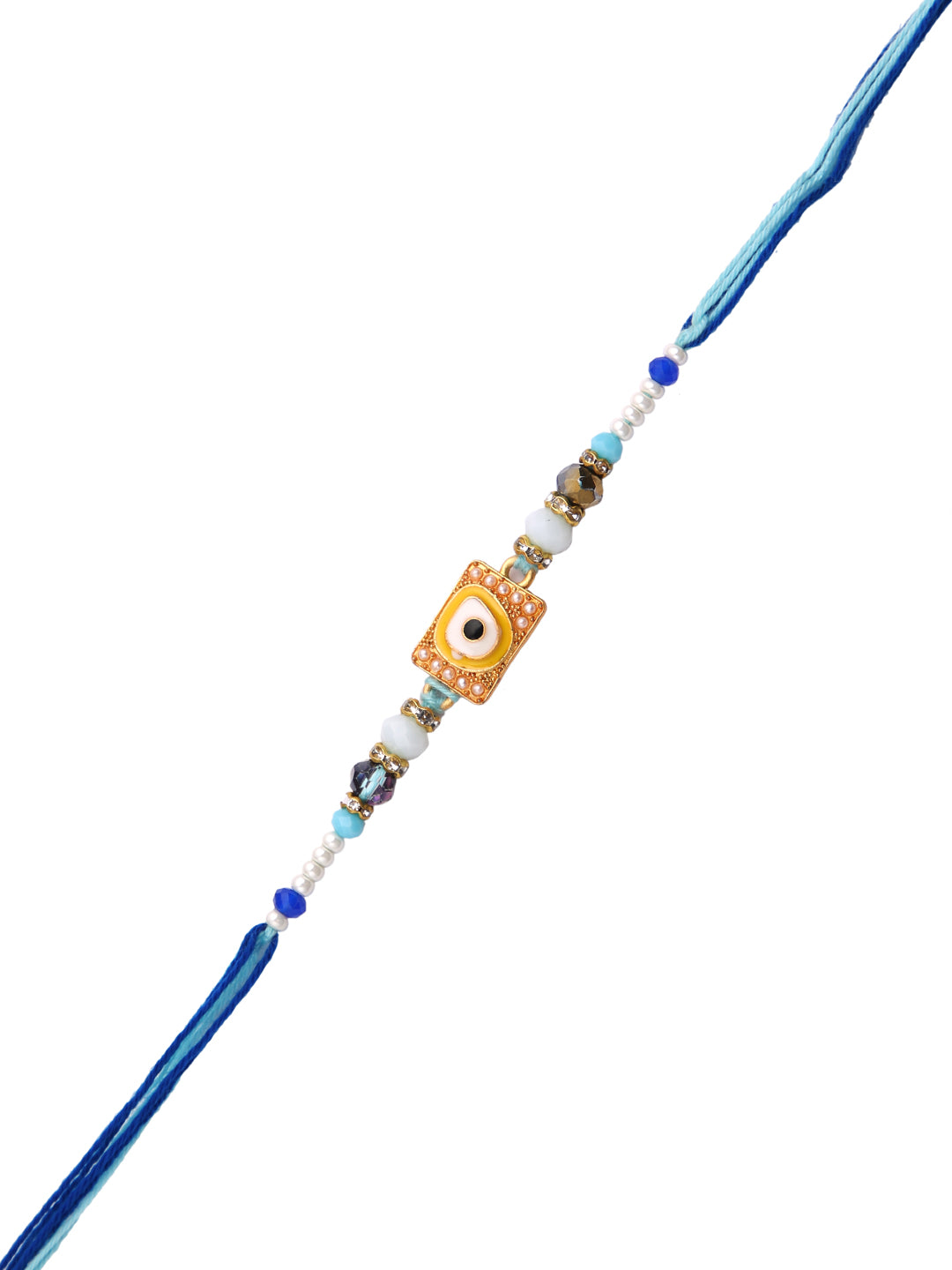 Ceramic Enameled Beaded Evil Eye Metal Rakhi