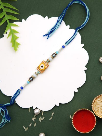 Ceramic Enameled Beaded Evil Eye Metal Rakhi