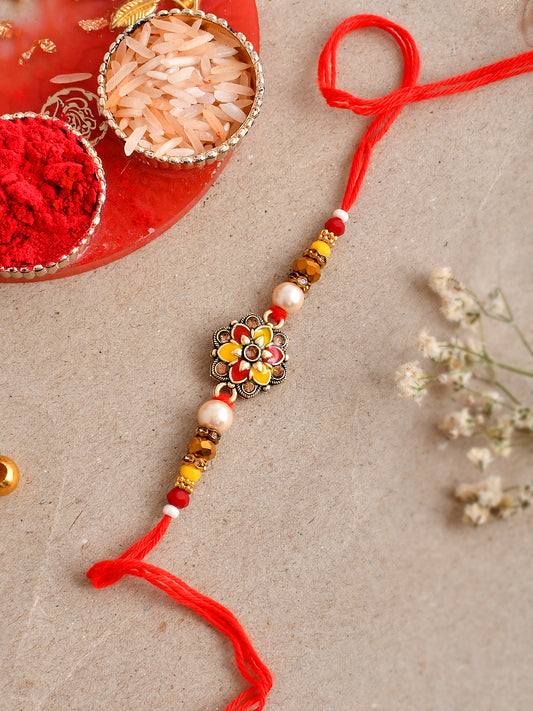 Red & Yellow Flower Shape Rakhi