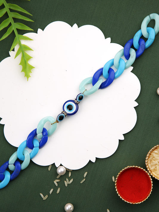 Shades Of Blue Evil Eye Beaded Celestial Bracelet Rakhi