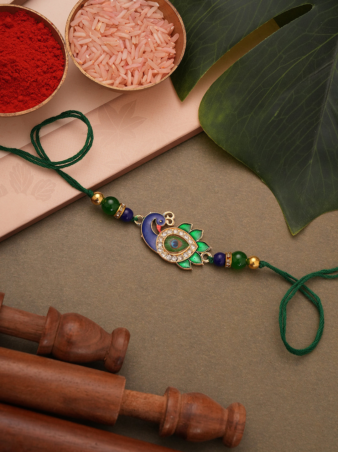 Premium Green Rakhi with Dry Fruits-Kaju & Pista - Raksha Bandhan Gift Set for Brother