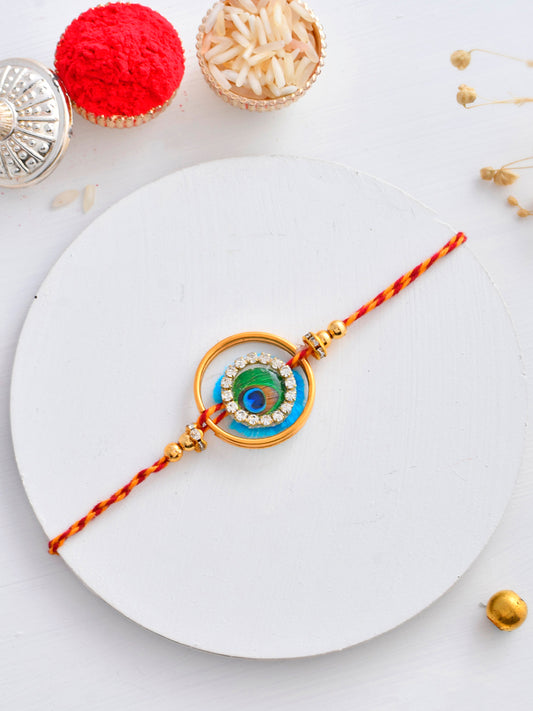 Exquisite Morpankh & Metal Carved Braided Rakhi