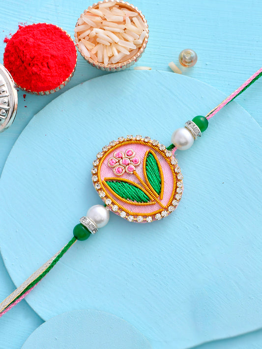 Pink & Green Thread Work Rakhi