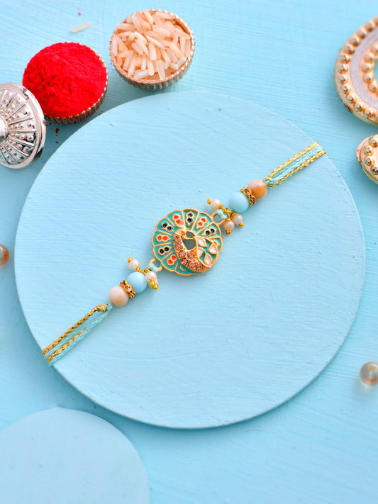 Elegant Stone work Multicoloured Enameled Rakhi