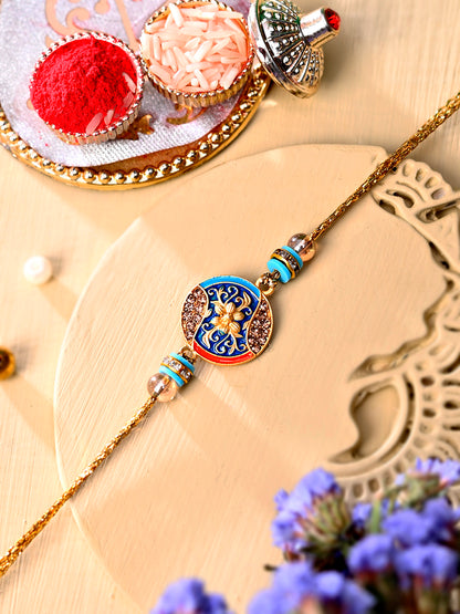 Elegant Enameled & Embellished Royal Blue Rakhi