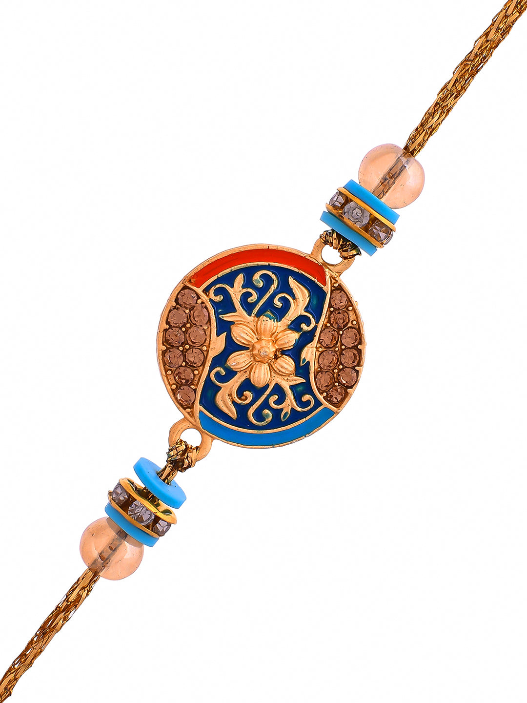 Elegant Enameled & Embellished Royal Blue Rakhi