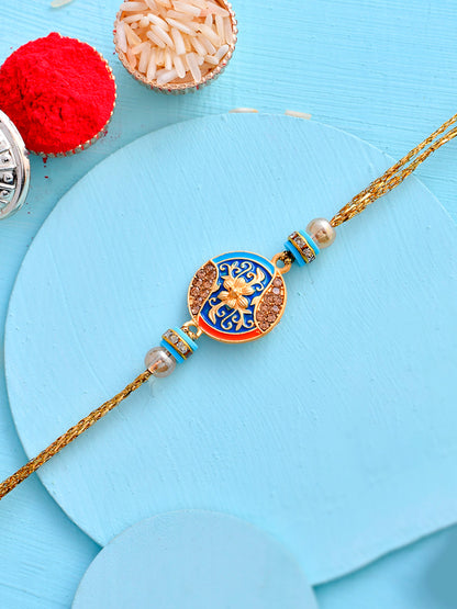 Elegant Enameled & Embellished Royal Blue Rakhi