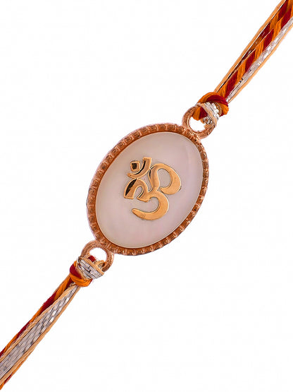 Auspicious OM Patterned White Stone Rakhi