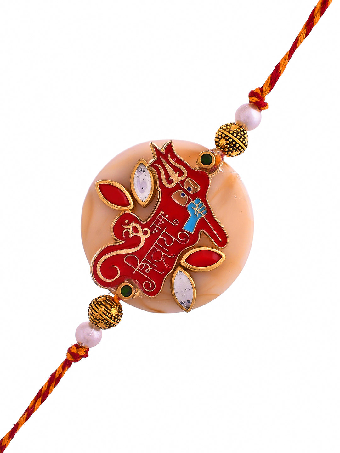 Auspicious Om Enameled Kundan Rakhi