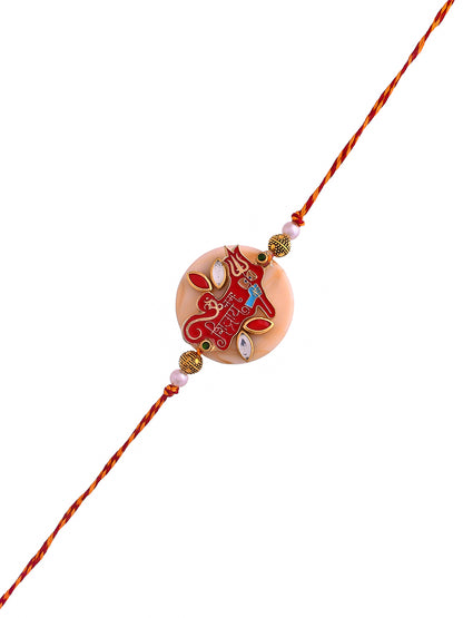 Auspicious Om Enameled Kundan Rakhi