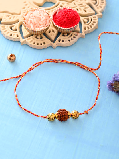 Holy Rudraksh & Metal Beads Braided Beautiful Moli Rakhi