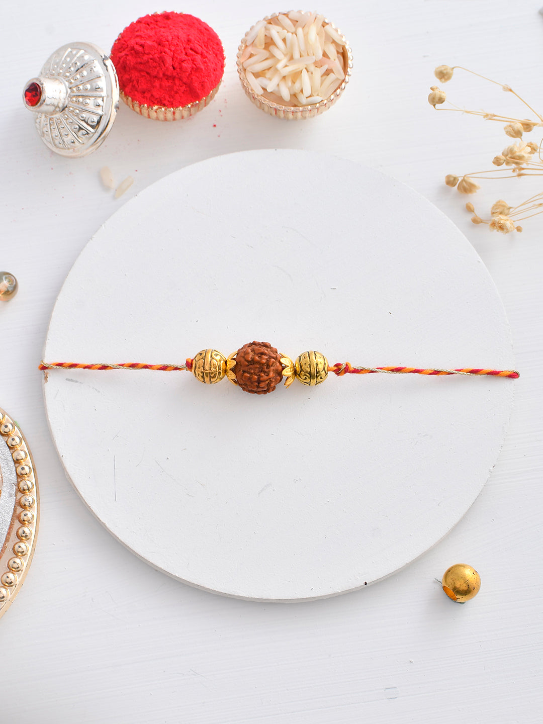 Holy Rudraksh & Metal Beads Braided Beautiful Moli Rakhi