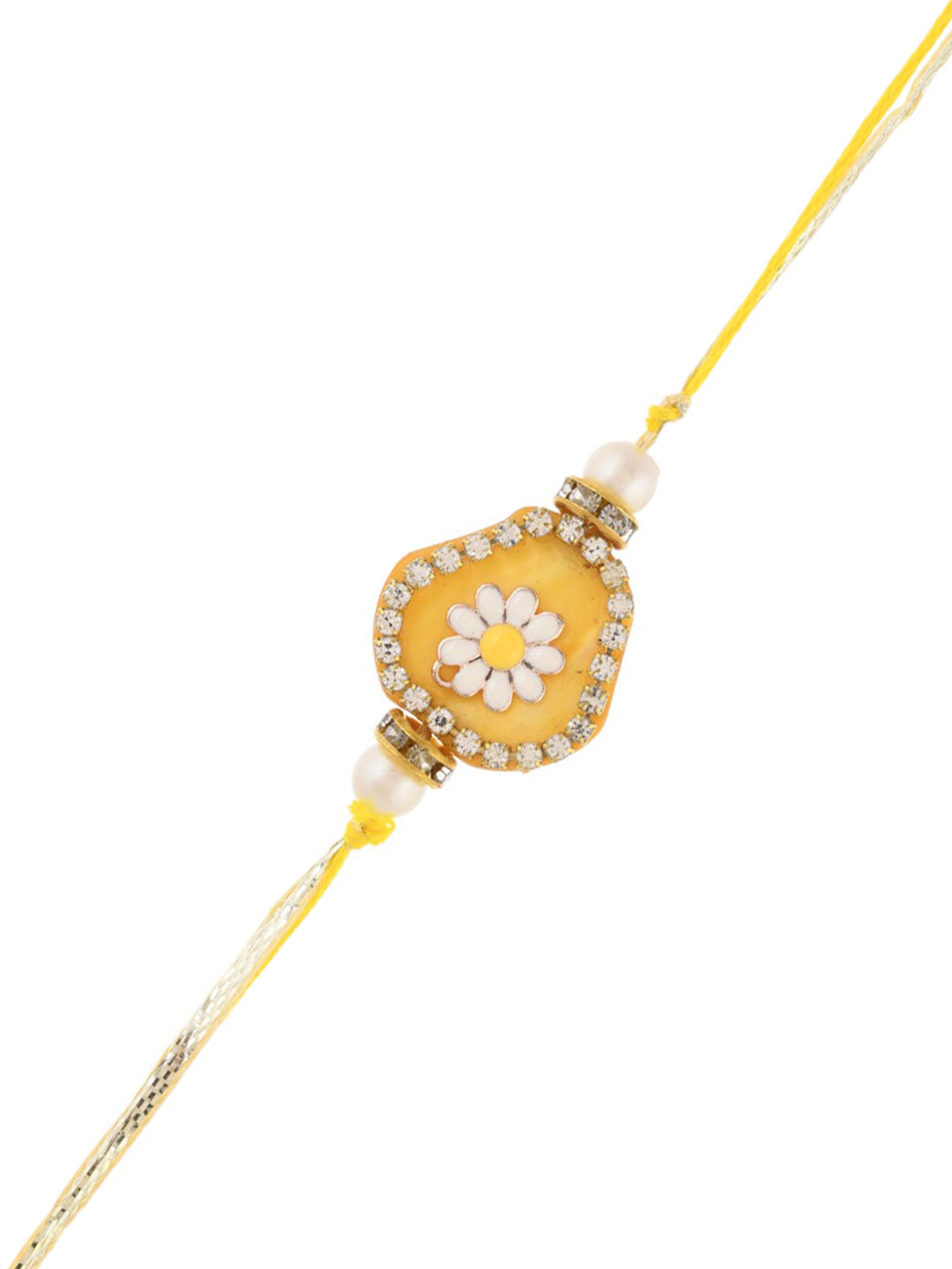 White Floral Stone Work Single Rakhi