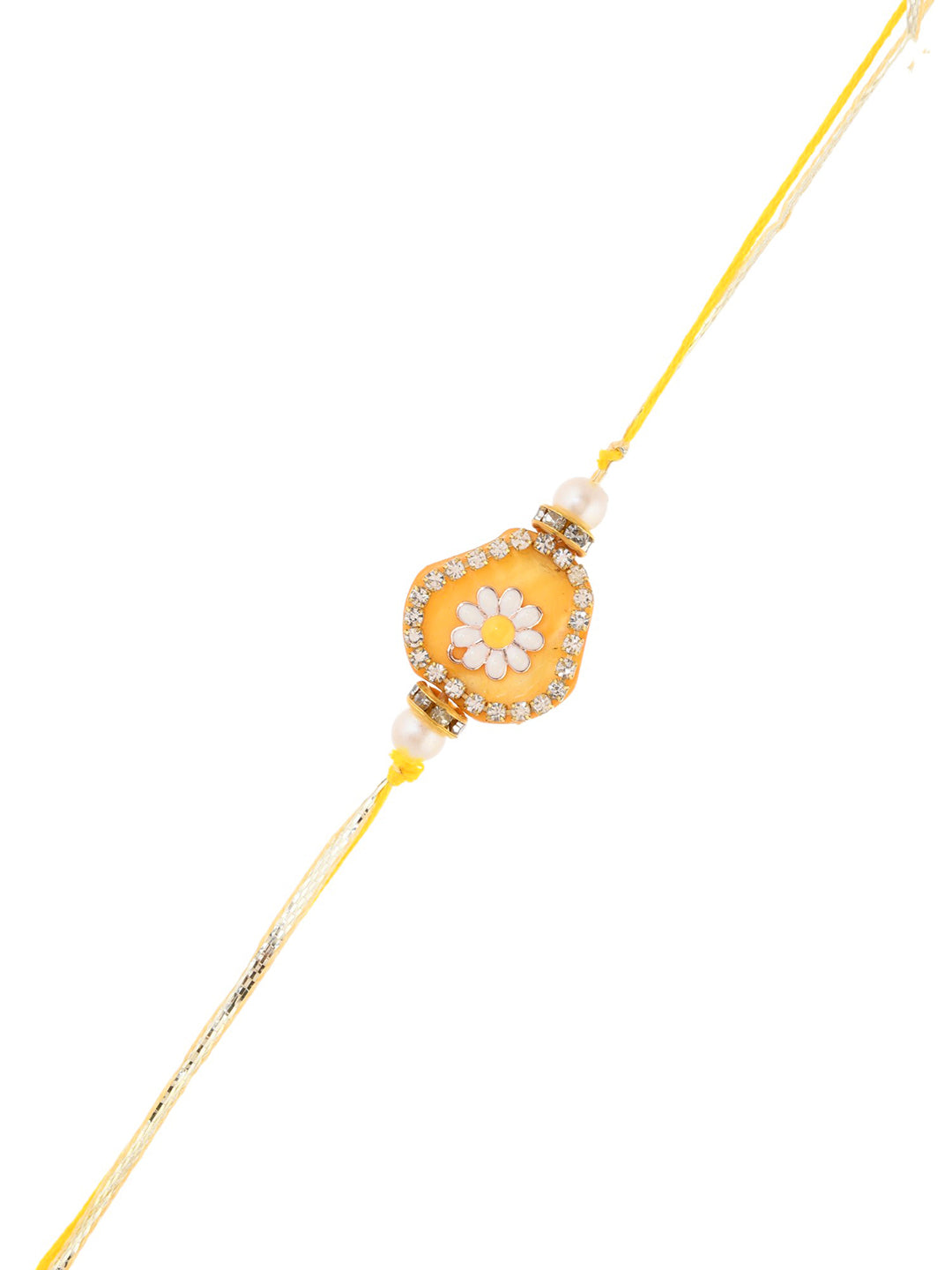 White Floral Stone Work Single Rakhi