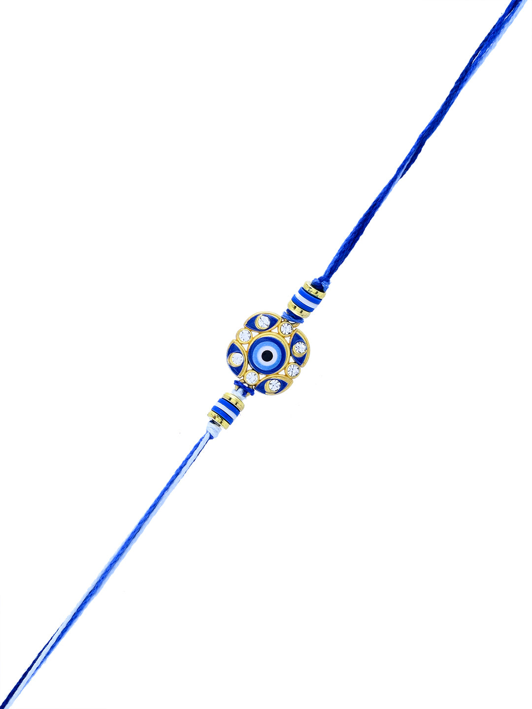 Evil Eye Blue Rakhi for Brother with Kundan and Beads