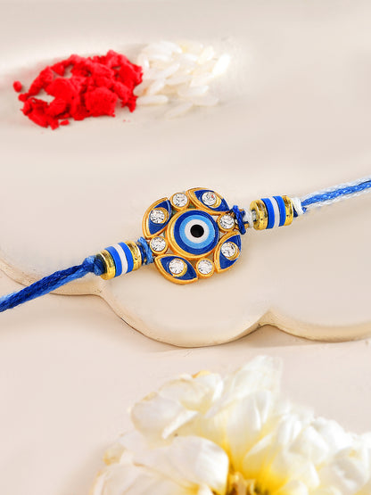 Evil Eye Blue Rakhi for Brother with Kundan and Beads