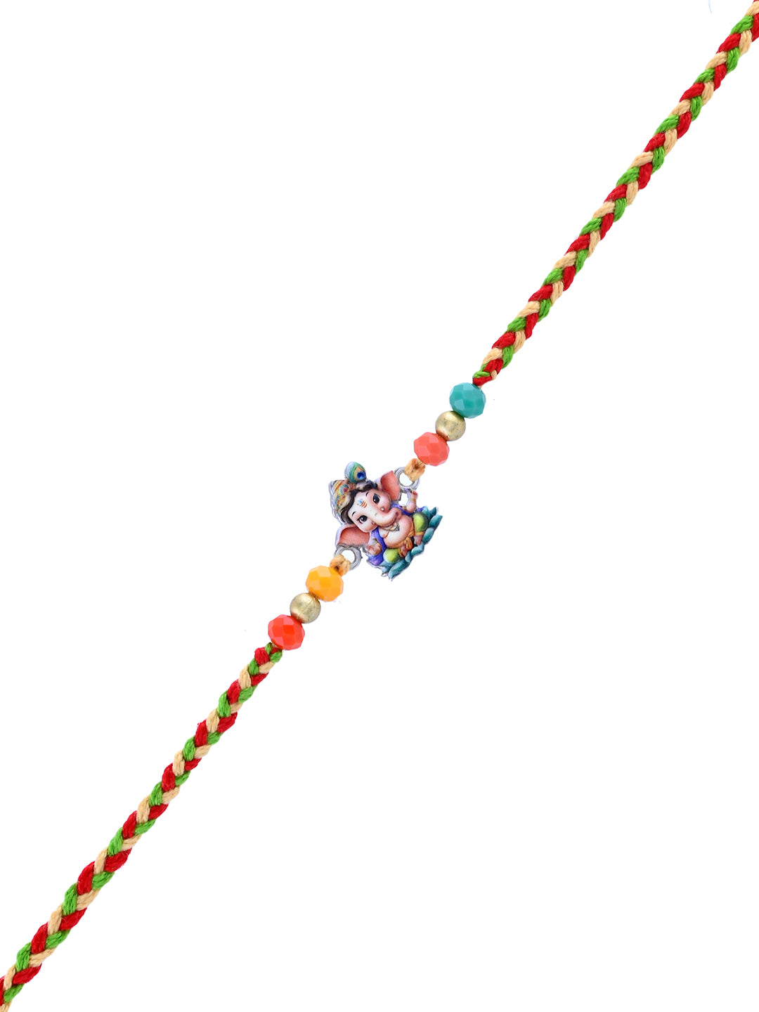 Bal Ganesha Rakhi for Bhai with Colorful Beads and Thread