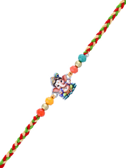 Bal Ganesha Rakhi for Bhai with Colorful Beads and Thread