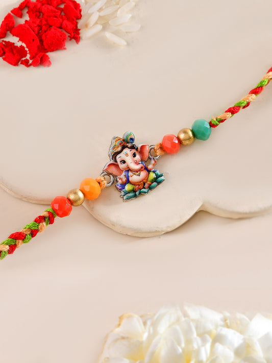 Bal Ganesha Rakhi for Bhai with Colorful Beads and Thread