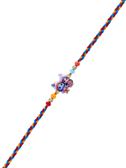 Radha Krishna Rakhi with Multicolor Braided Thread