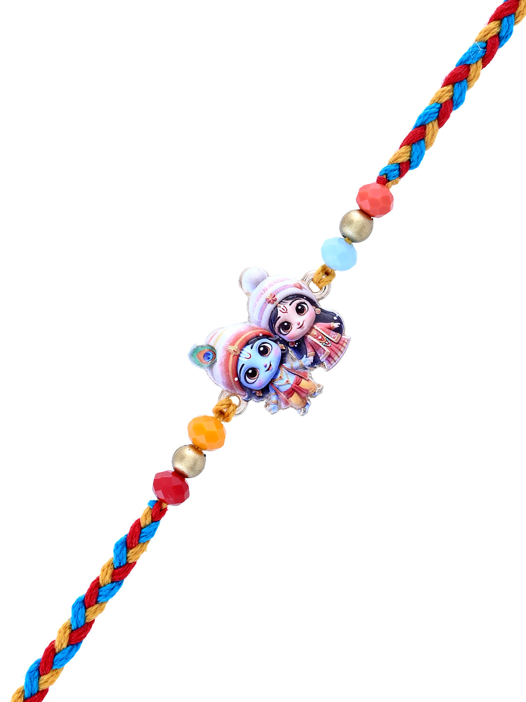 Radha Krishna Rakhi with Multicolor Braided Thread