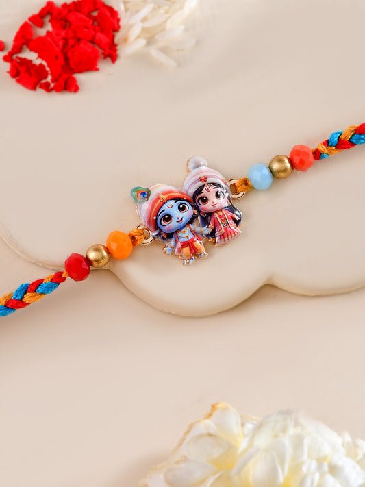 Radha Krishna Rakhi with Multicolor Braided Thread
