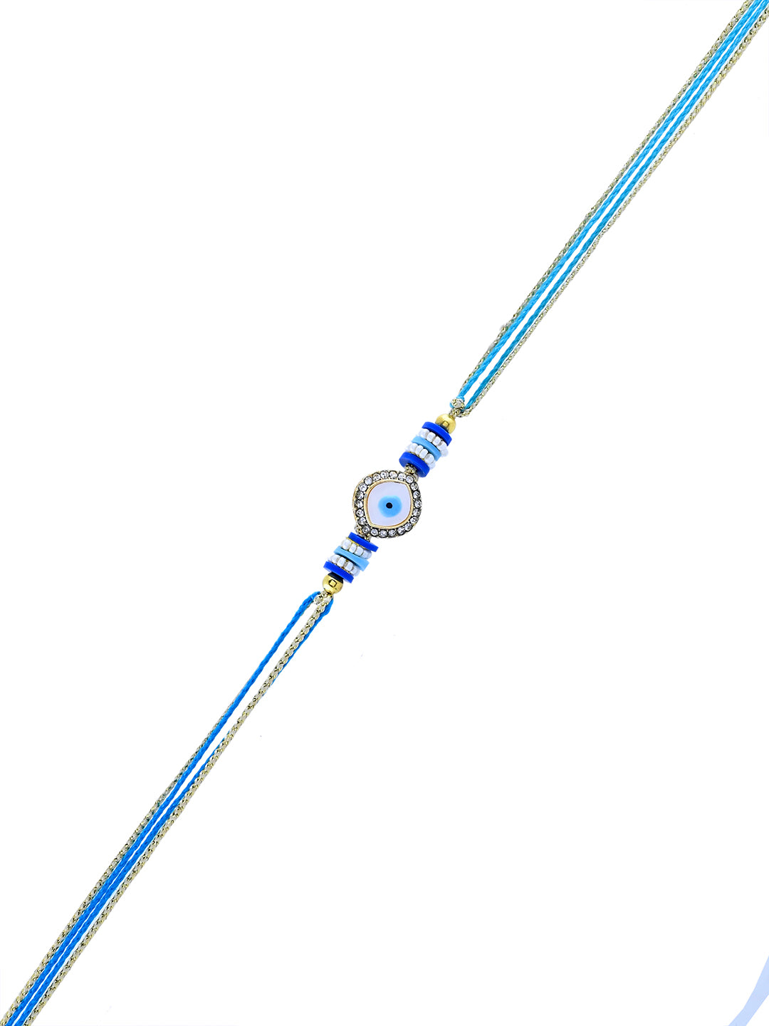 Elegant Evil Eye Protection Rakhi with Blue Accents and Stones