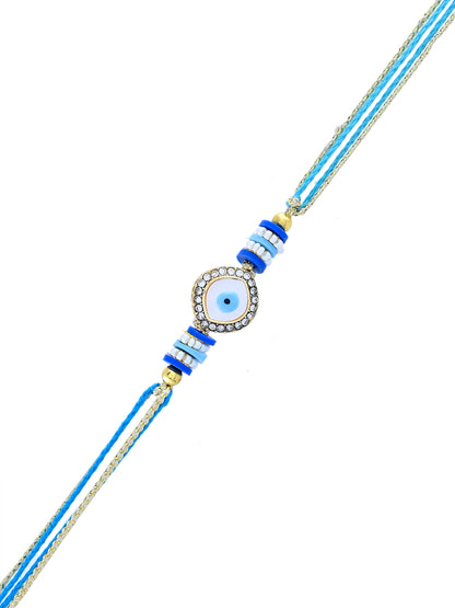 Elegant Evil Eye Protection Rakhi with Blue Accents and Stones