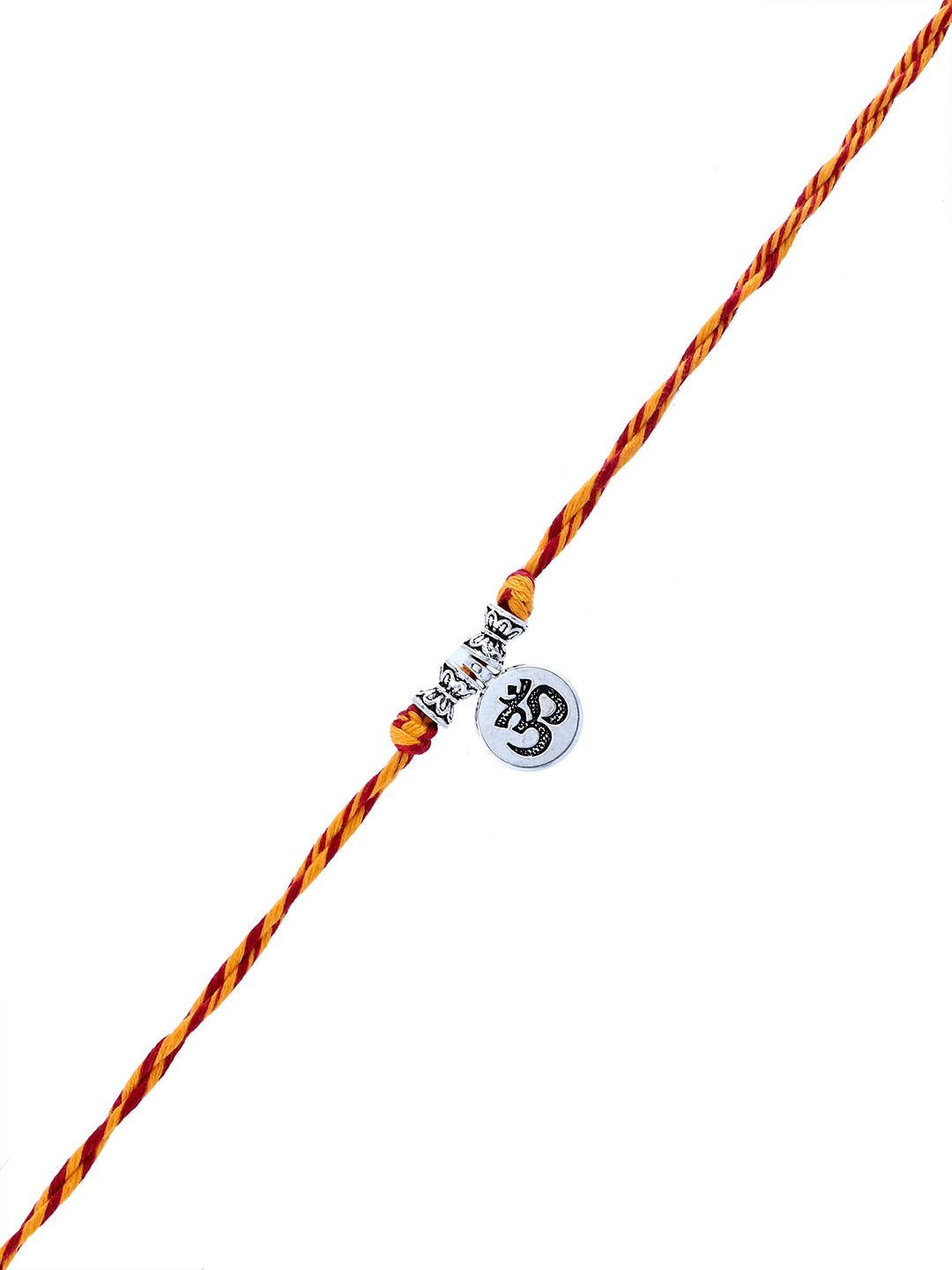 Om Symbol Rakhi with Braided Red Yellow Thread and Silver Charm