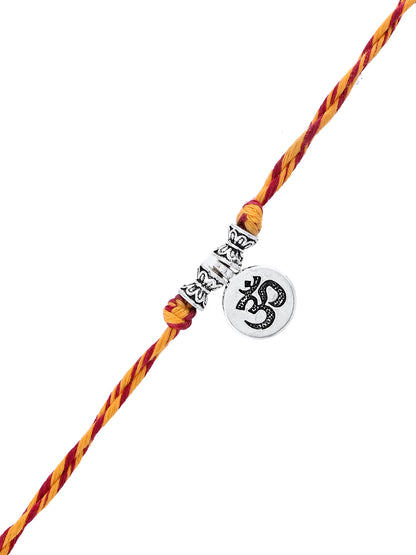 Om Symbol Rakhi with Braided Red Yellow Thread and Silver Charm