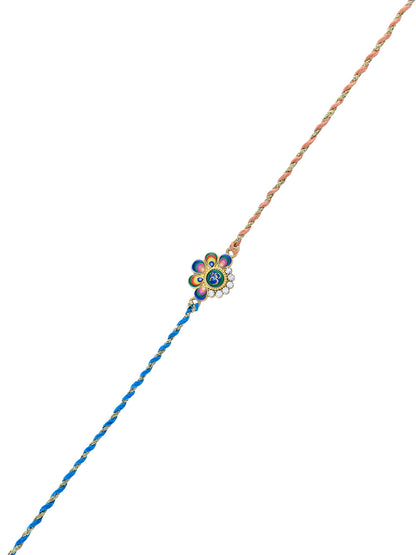 Festive Bloom Rakhi with Rainbow Petals and Crystal Detailing