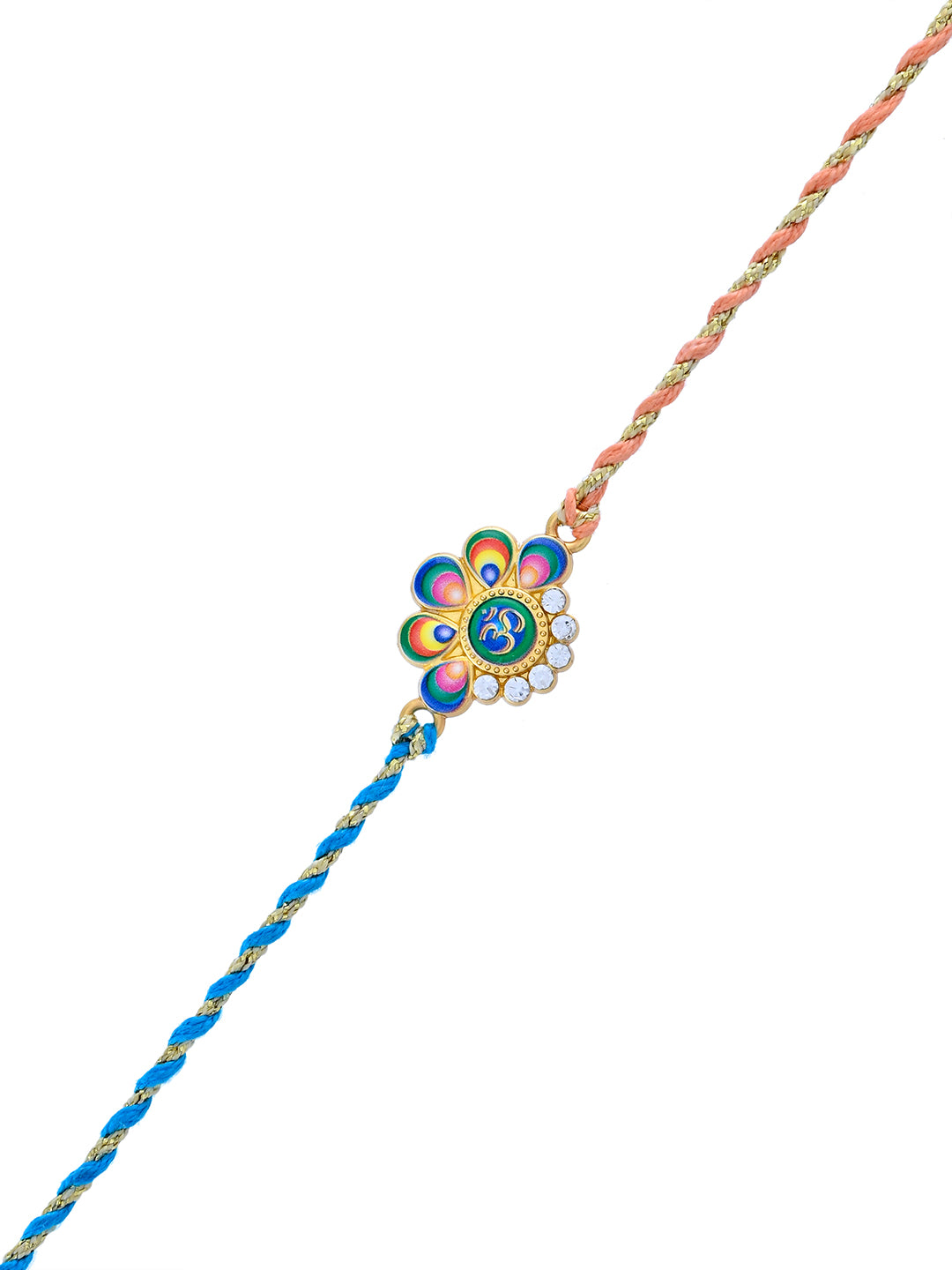 Festive Bloom Rakhi with Rainbow Petals and Crystal Detailing