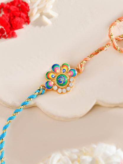Festive Bloom Rakhi with Rainbow Petals and Crystal Detailing
