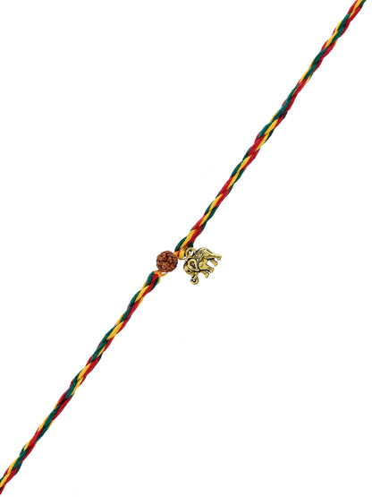 Rudraksha Elephant Rakhi with Multicolor Braided Thread