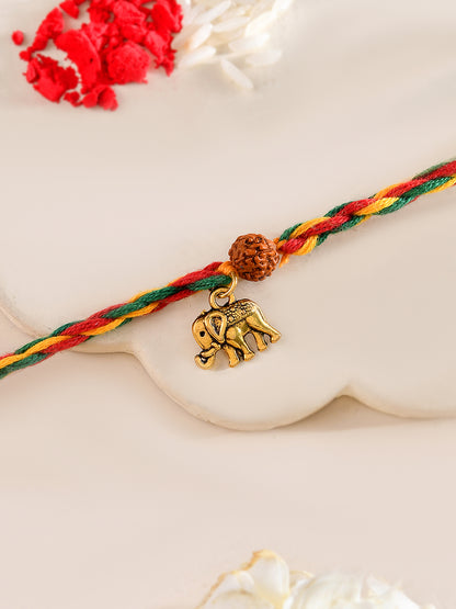 Rudraksha Elephant Rakhi with Multicolor Braided Thread