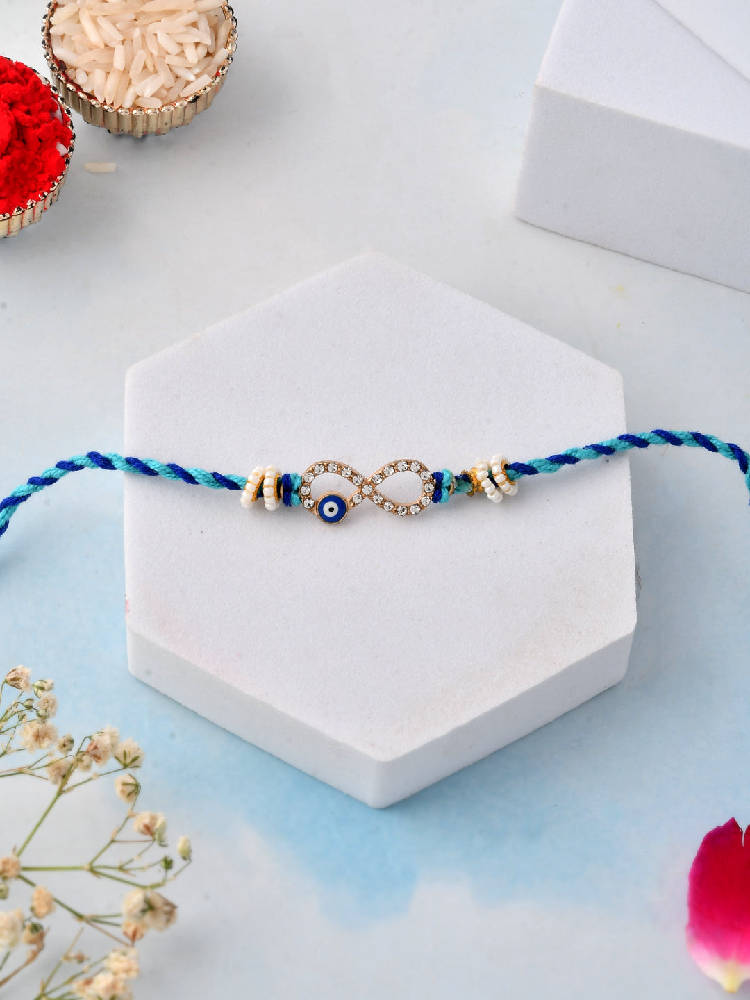 Infinity Protection Rakhi with Evil Eye and Crystal Detailing