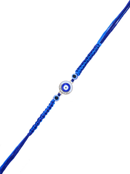 Royal Blue Evil Eye Rakhi with Beaded Charm for Positive Vibes