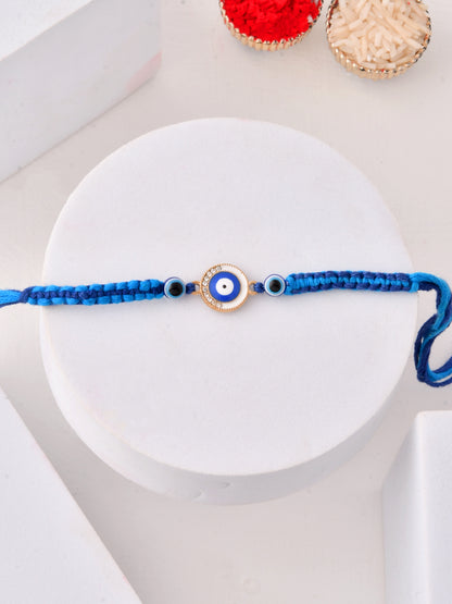 Royal Blue Evil Eye Rakhi with Beaded Charm for Positive Vibes