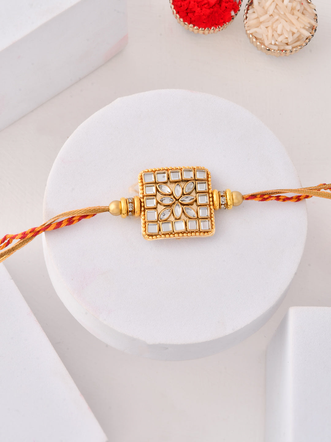 Heritage Kundan Rakhi with Intricate Mirror Inlay and Gold Accents
