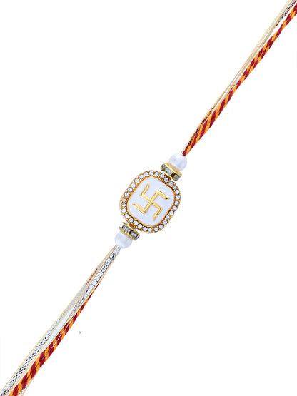 Divine Swastik Rakhi with Pearl Finish and Sacred Vibes