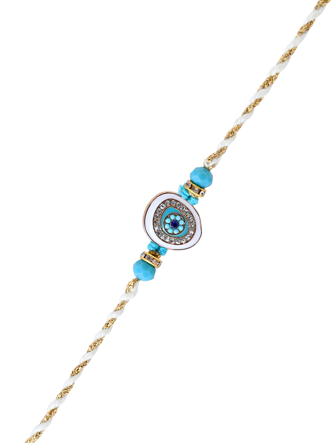 Minimal Evil Eye Chain Rakhi for Kids and Teens in Pastel Blue
