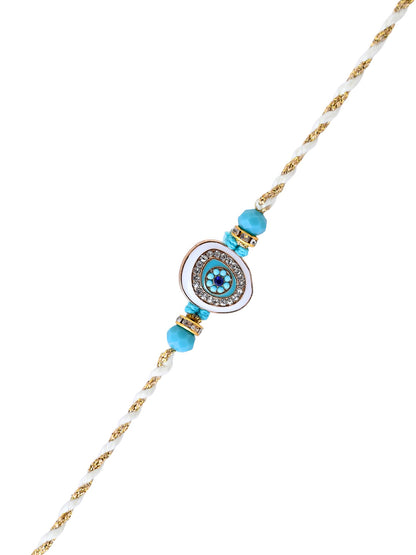 Minimal Evil Eye Chain Rakhi for Kids and Teens in Pastel Blue