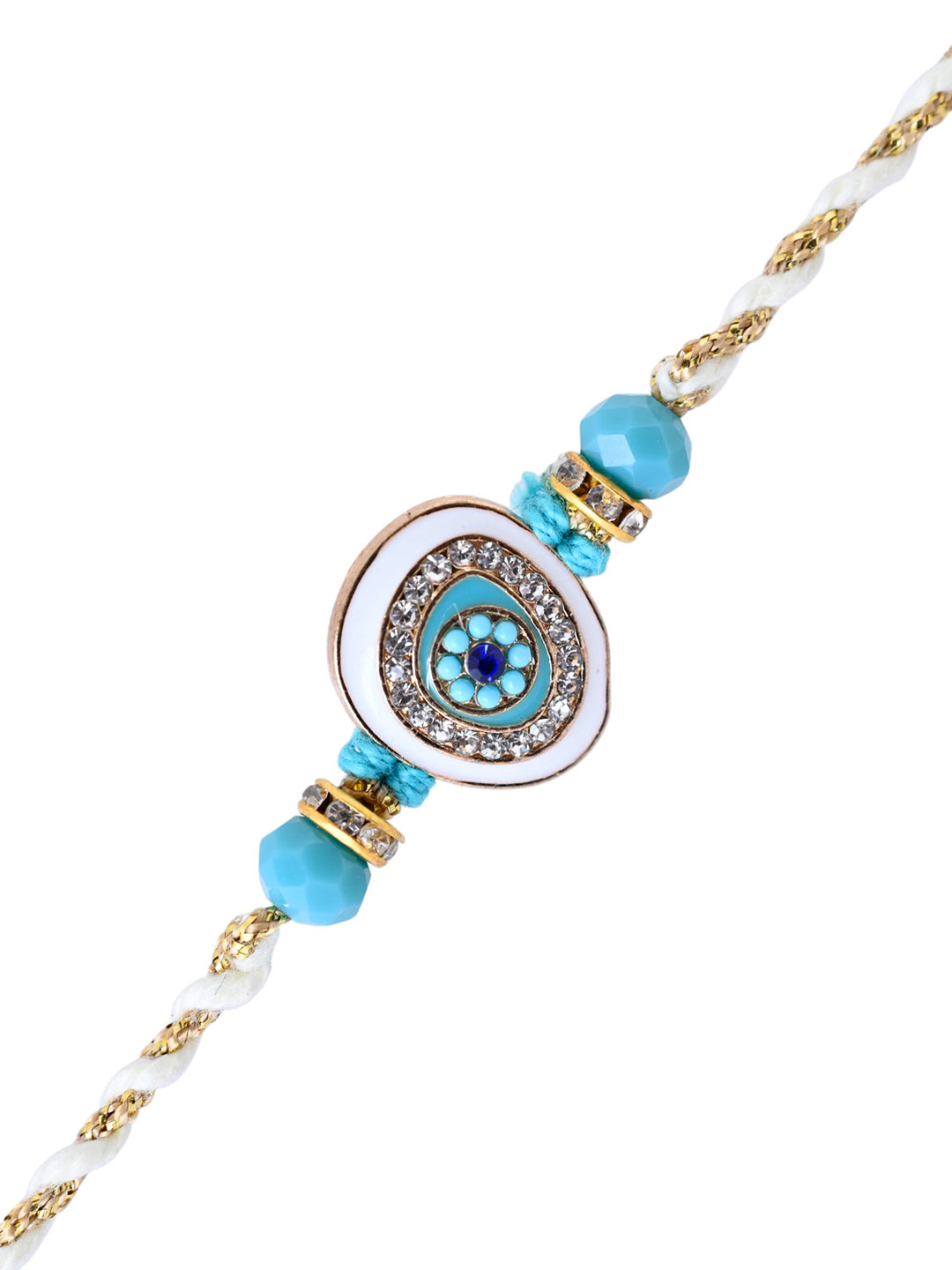Minimal Evil Eye Chain Rakhi for Kids and Teens in Pastel Blue