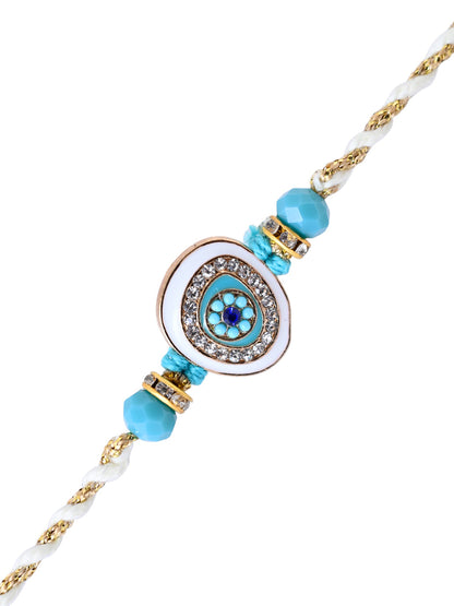 Minimal Evil Eye Chain Rakhi for Kids and Teens in Pastel Blue