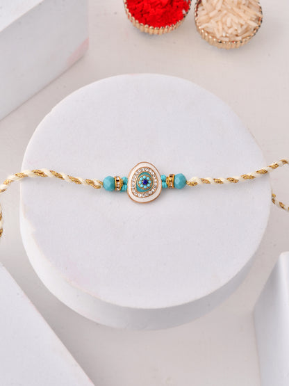 Minimal Evil Eye Chain Rakhi for Kids and Teens in Pastel Blue