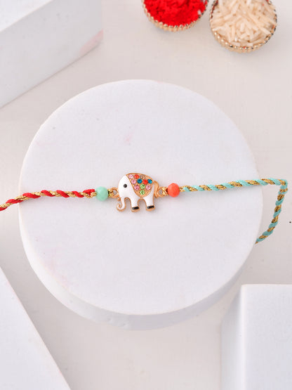 Playful Elephant Rakhi for Kids with Multicolor Threads and Charm