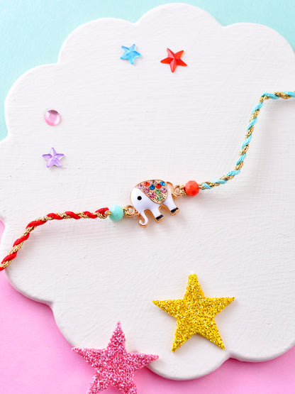 Playful Elephant Rakhi for Kids with Multicolor Threads and Charm
